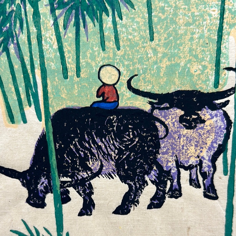 Original mixed media painting Thăm rừng trúc by V. Lap