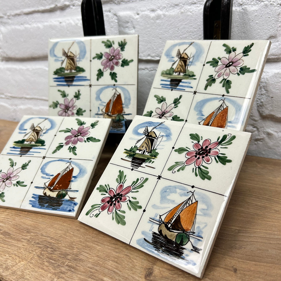 A set of 4 hand painted Colored Ceramic Tiles - Also available in larger sets