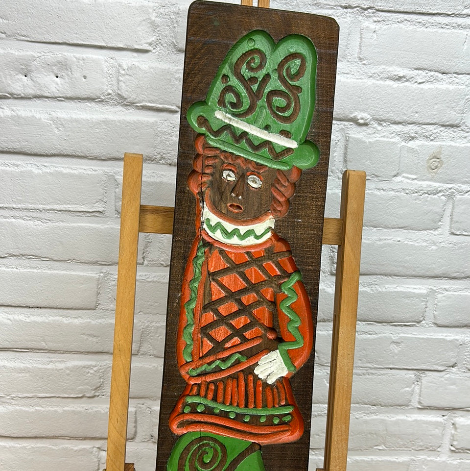 Antique wood baking mold hand painted