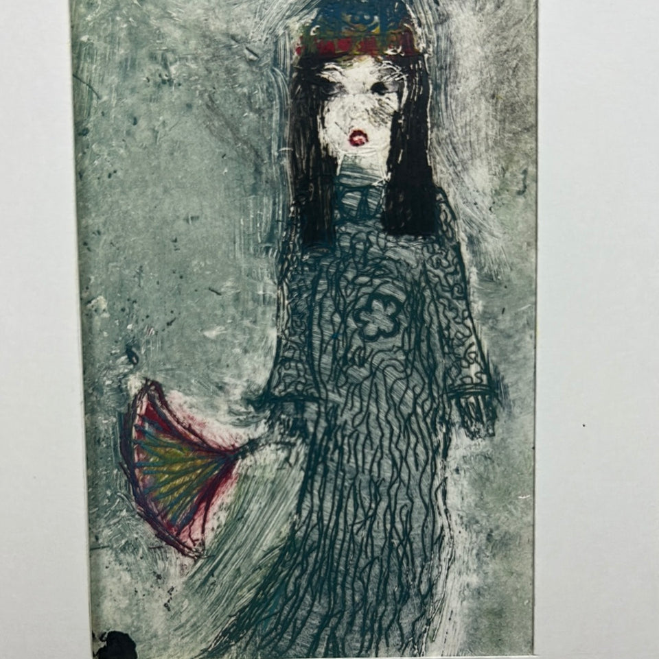 Eduards daughter - Rare Personal christmas card original painting 1955 - Artwork by Eduard Flor (1925-2015)