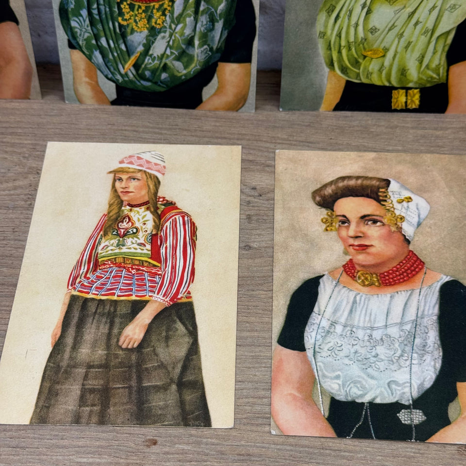 Set of Antique Dutch Folk Dress High Quality Print cards – Holland Traditional Costume Embroidery Illustrations