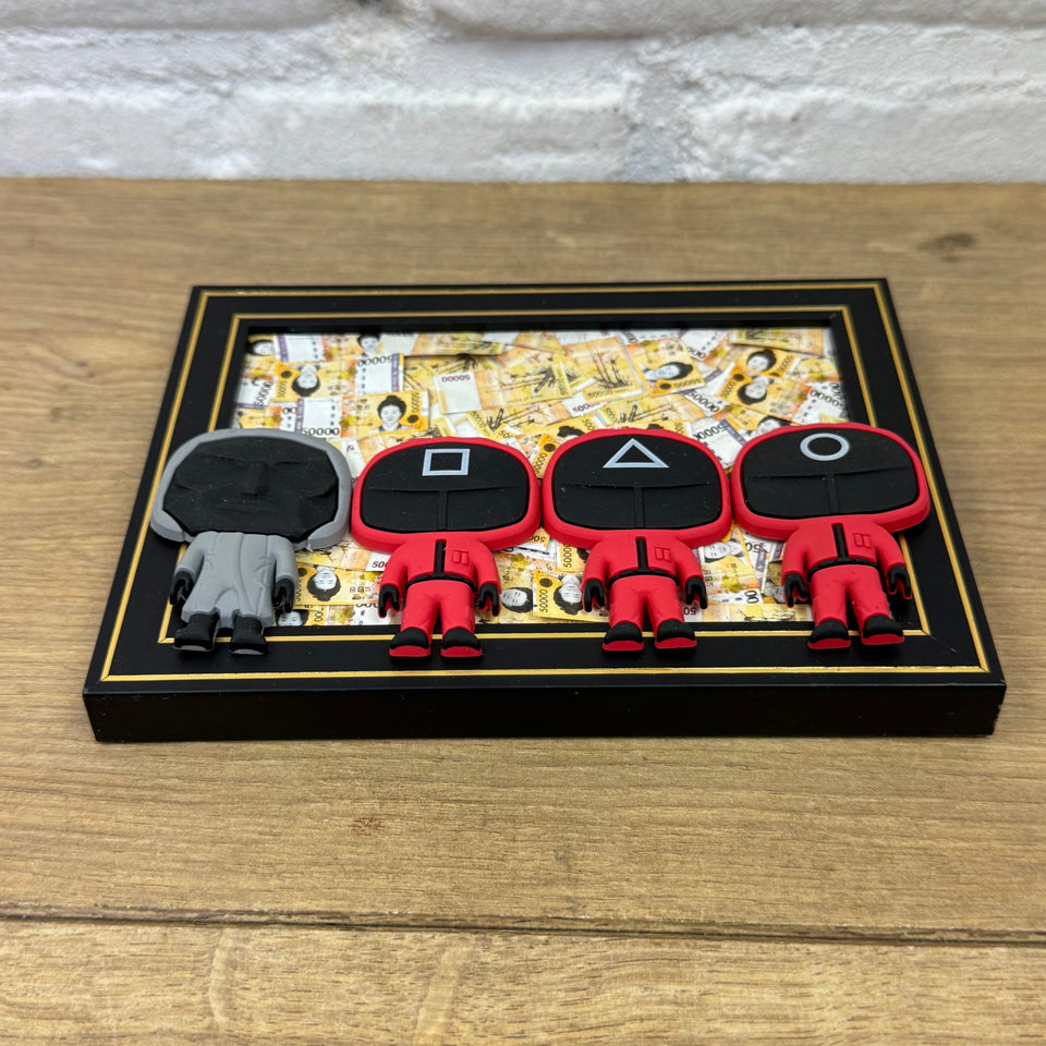 Squid Art Game characters on Korean Won Money artwork