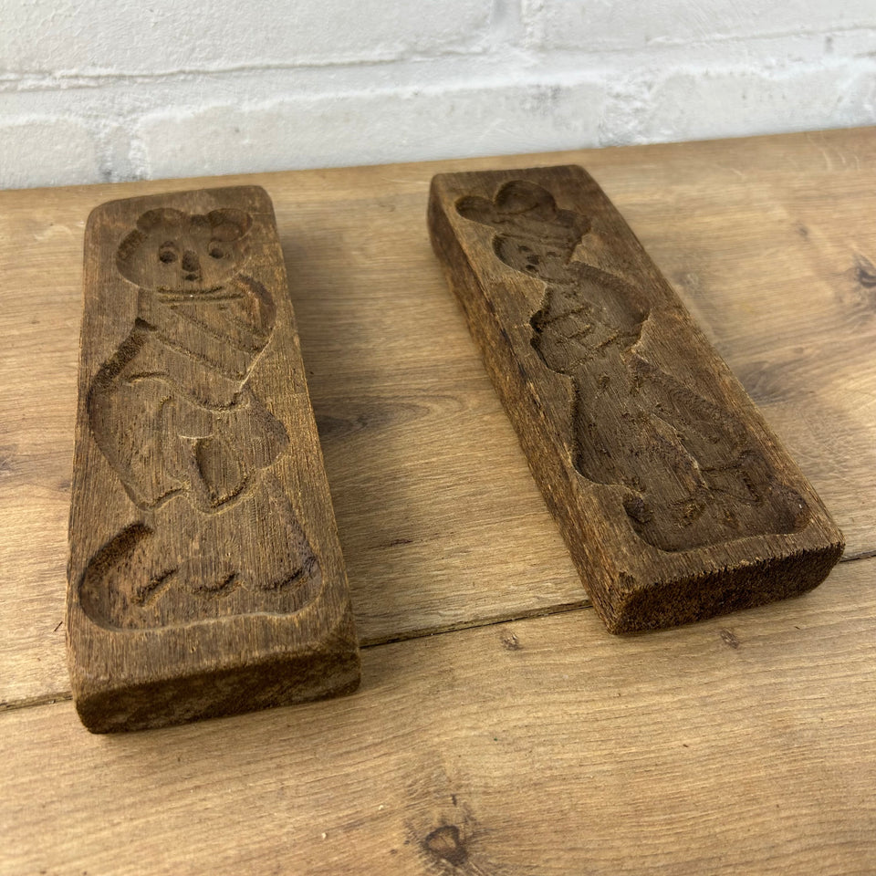 Antique set of two wooden 18th century cookie baking mold