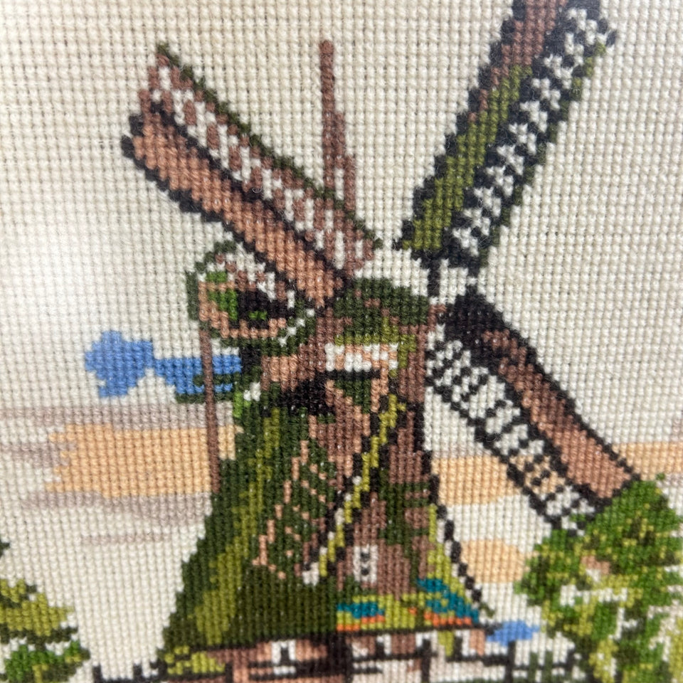 Vintage Embroidery - Dutch windmill - wall tapestry - Cottonwork - Framed