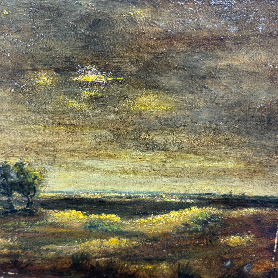 Dutch landscape with dark sunset  - Oil painting by Jan Bakker