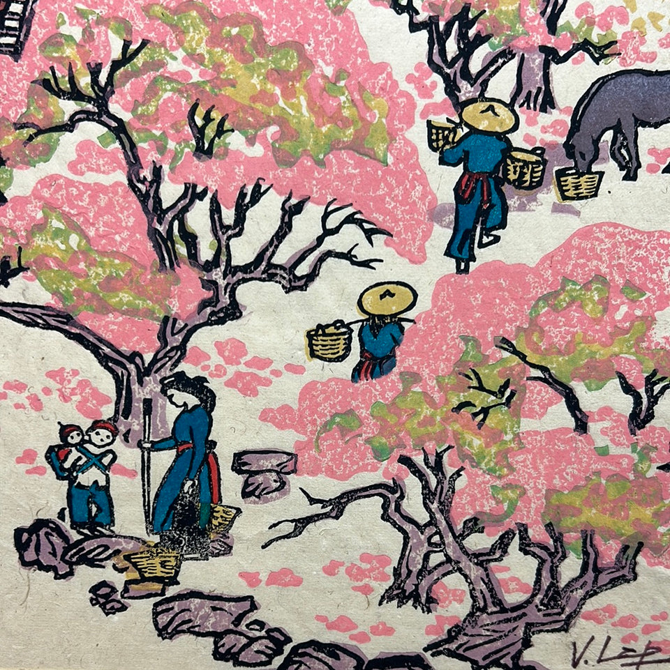 Original mixed media painting Mùa hoa đào Sa Pa Garden by V. Lap