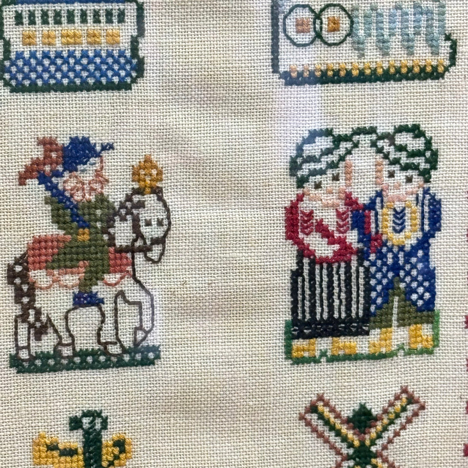 A set of 3 framed Dutch Embroideries - Cross-Stitch Embroidery - Cottonwork - Framed