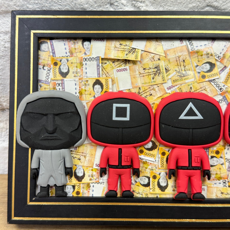 Squid Art Game characters on Korean Won Money artwork