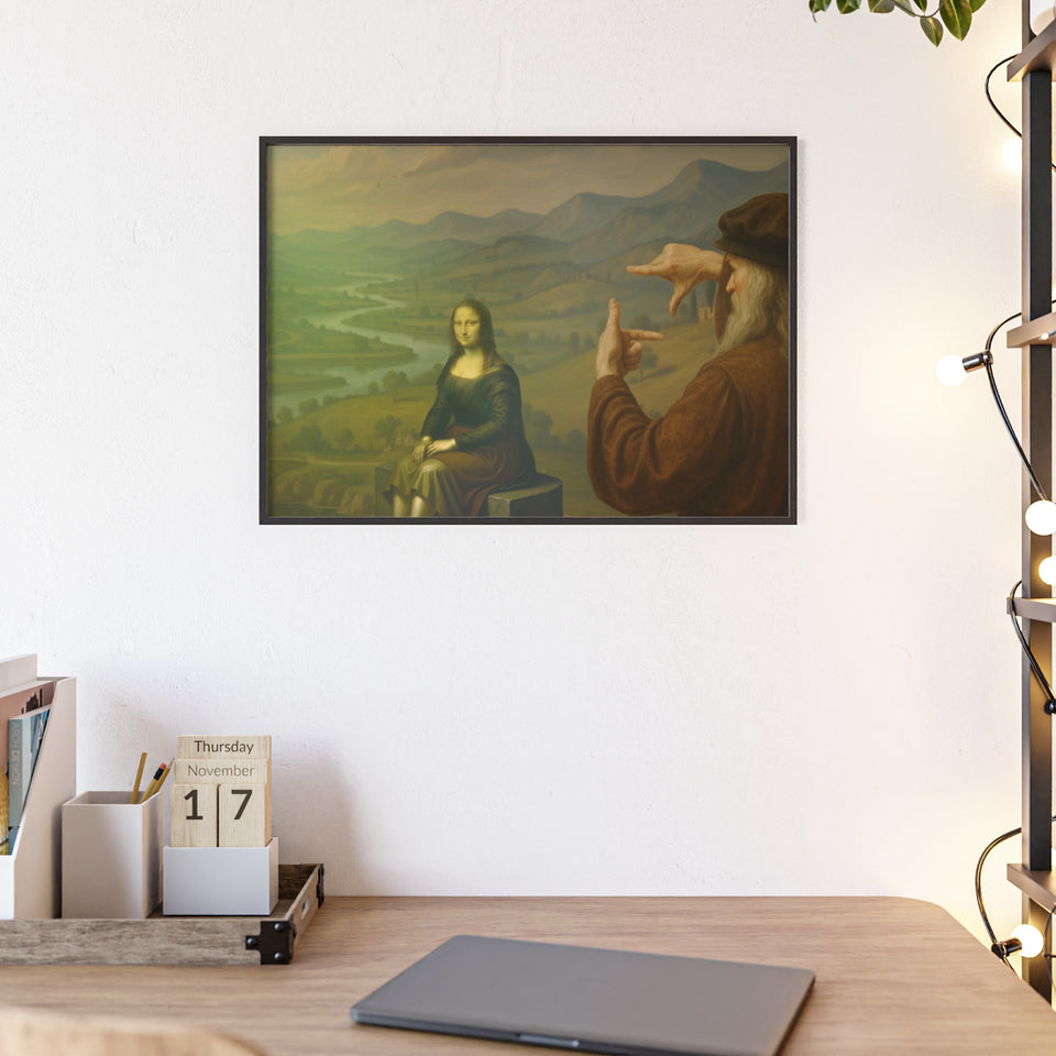 "The discovery of the Mona Lisa by da Vinci"— Classic Art Print with Wooden Frame