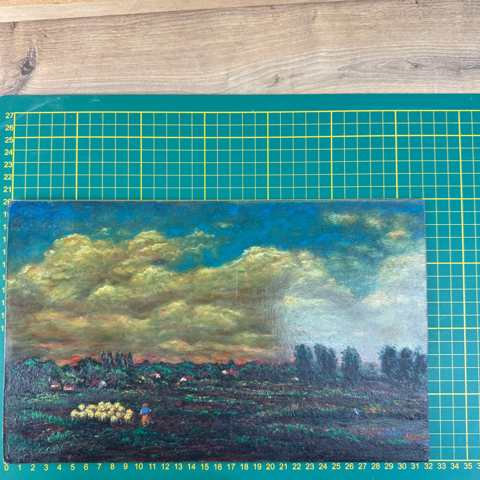 Dutch landscape with sheeps  - Oil painting by Jan Bakker