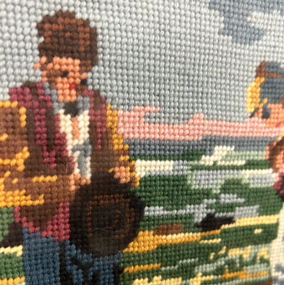 Vintage Farmers Larger Embroidery - Tapestry - Patchwork - Cotton work - Framed