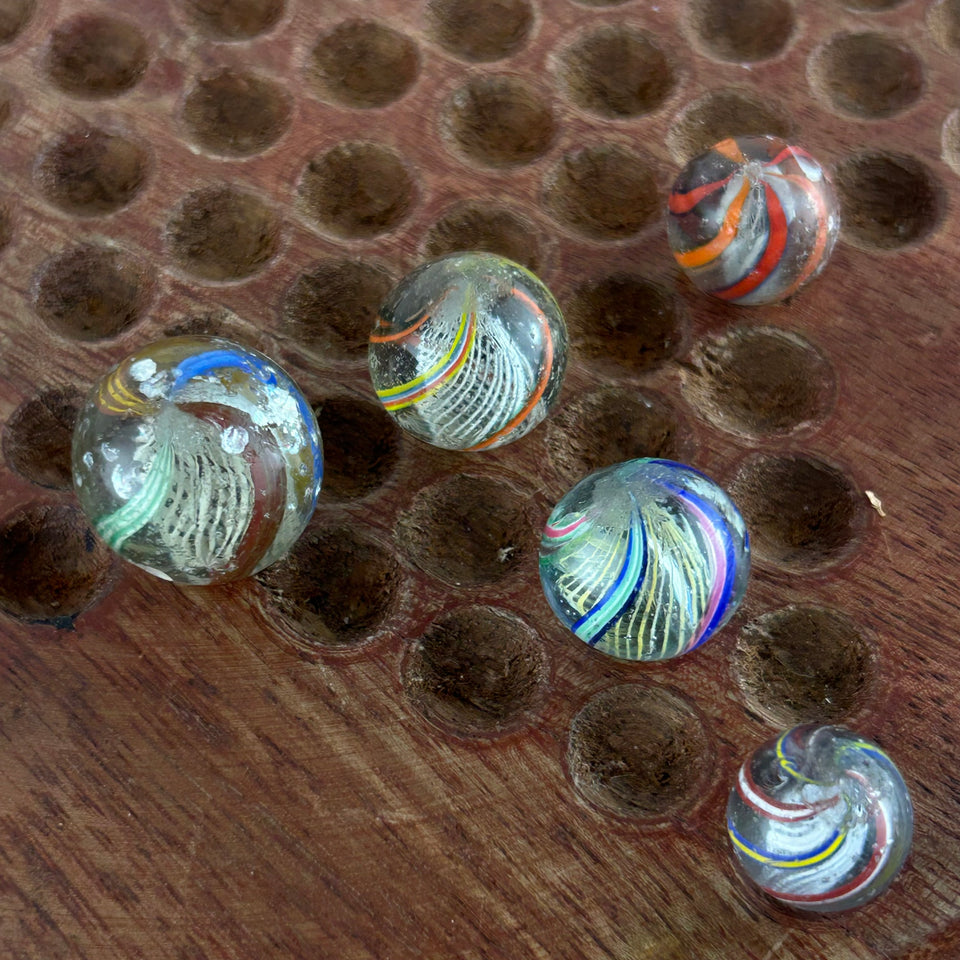Collection of 5 Antique Latticino Core Swirls marbles - Handmade German glass marble