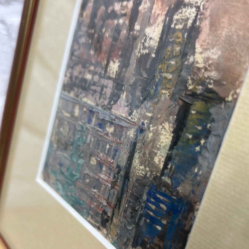 Abstract miniature city textured oil painting