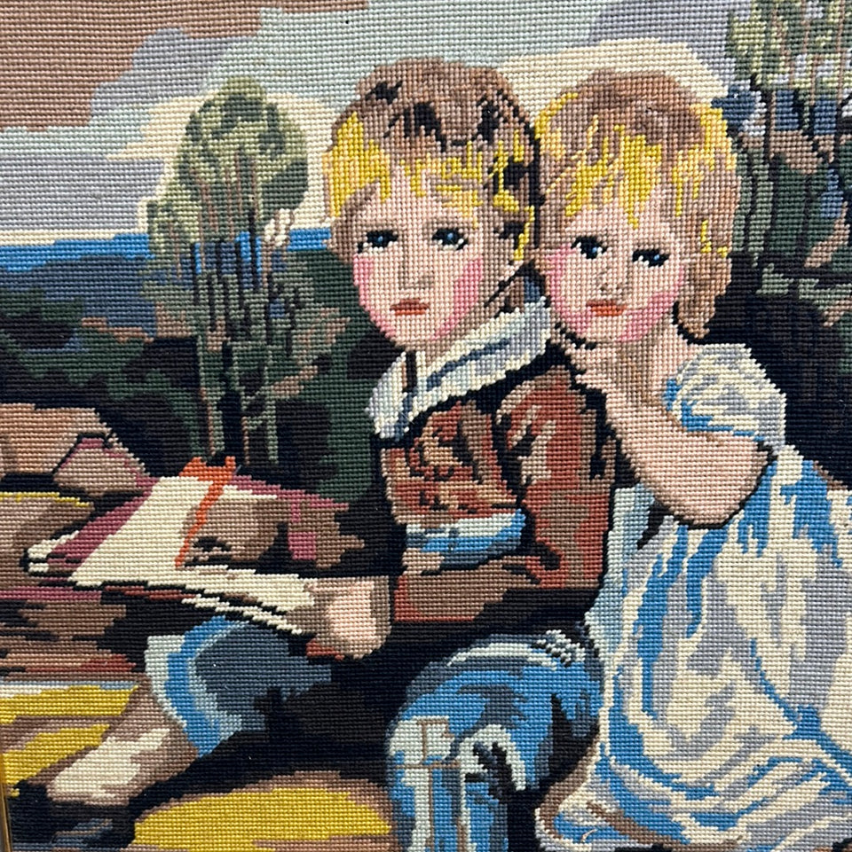 Large framed tapestrie gobelin kids - Embroidery - Cottonwork - Framed