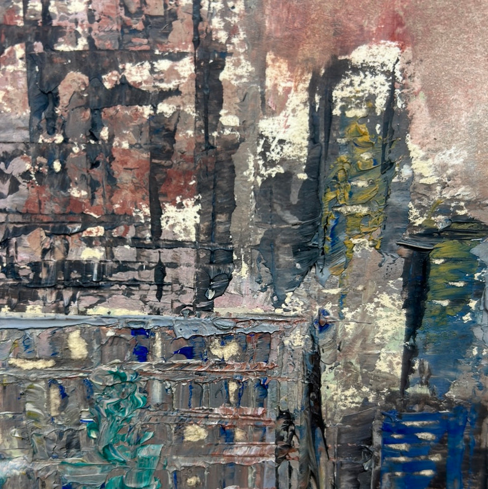 Abstract miniature city textured oil painting