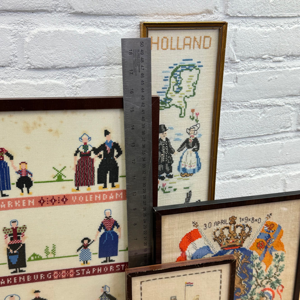 Set of 4 Holland themed Embroideries - Cottonwork from Holland - Framed