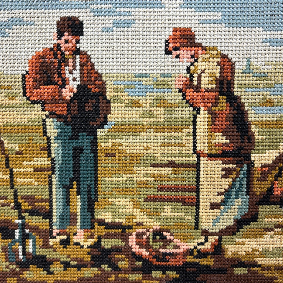 Vintage Farmers Embroidery - Tapestry - Patchwork - Cotton work - Framed