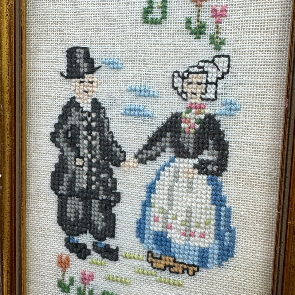 Set of 4 Holland themed Embroideries - Cottonwork from Holland - Framed