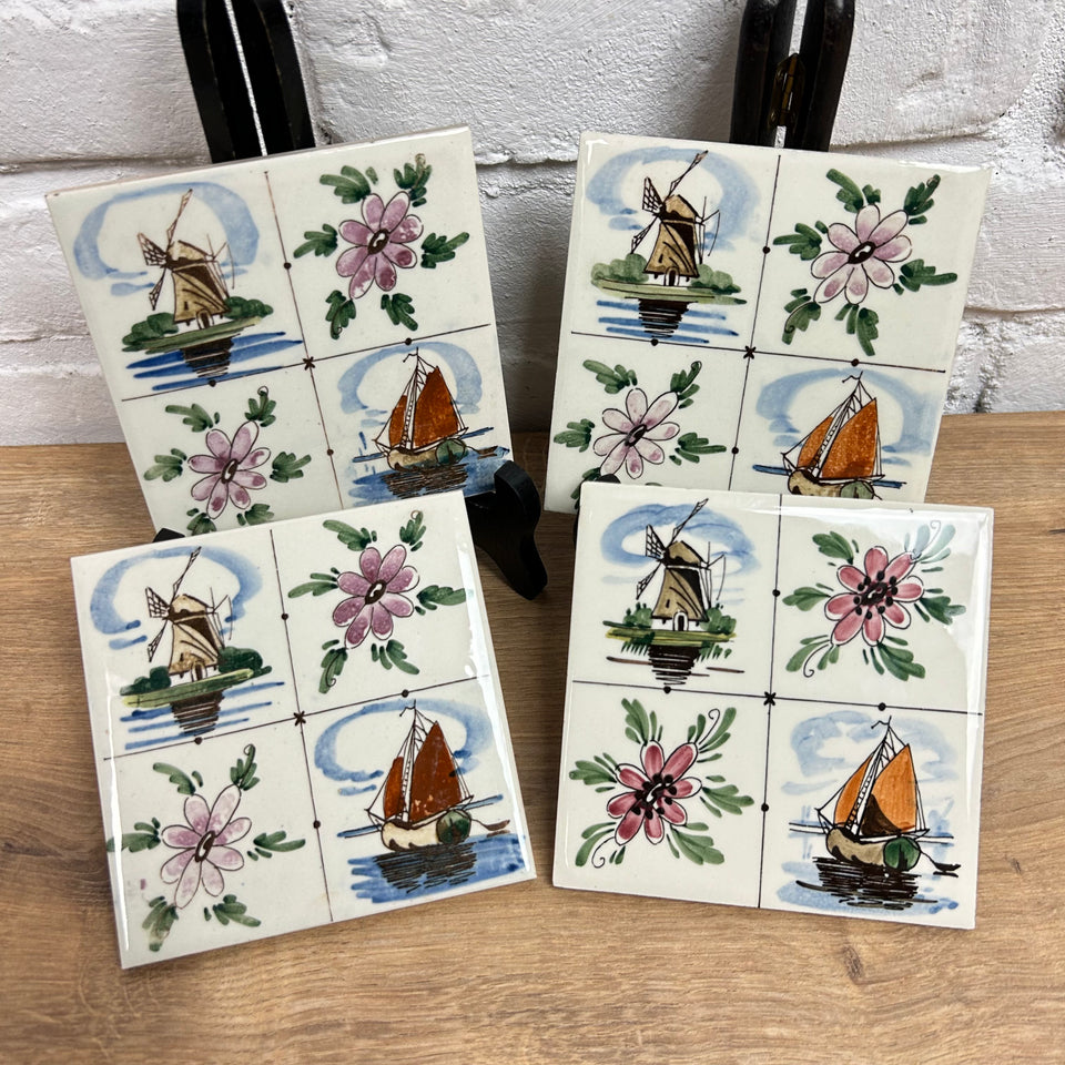 A set of 4 hand painted Colored Ceramic Tiles - Also available in larger sets