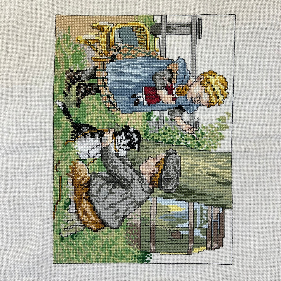 Vintage children Embroidery - Tapestry - Patchwork - Cotton work - Framed