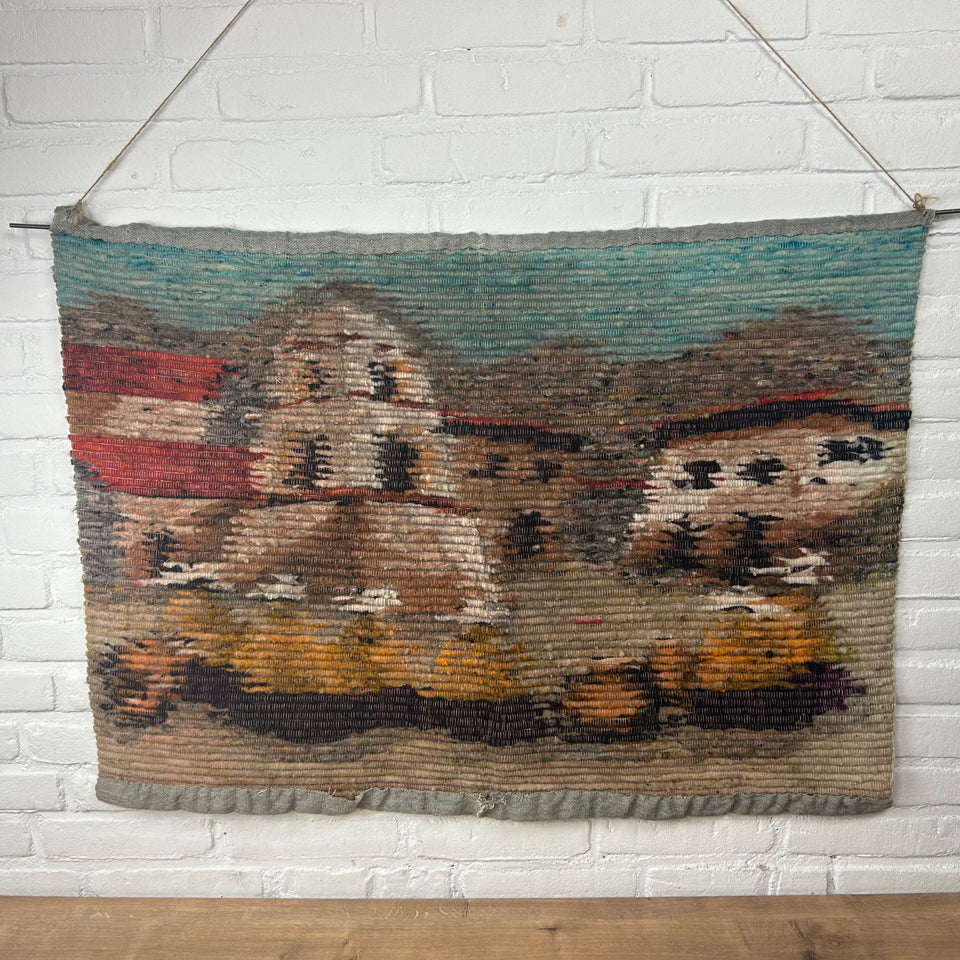 Large Peruvian Hand-Woven Tapestry - Peruvian women in a small town -  Dimensional weaving - Handmade cottonwork
