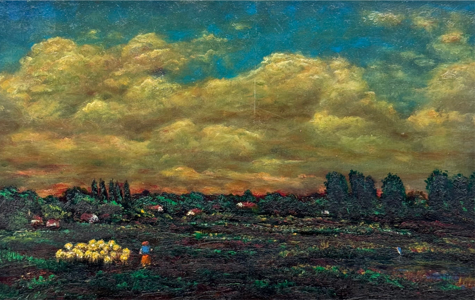 Dutch landscape with sheeps  - Oil painting by Jan Bakker