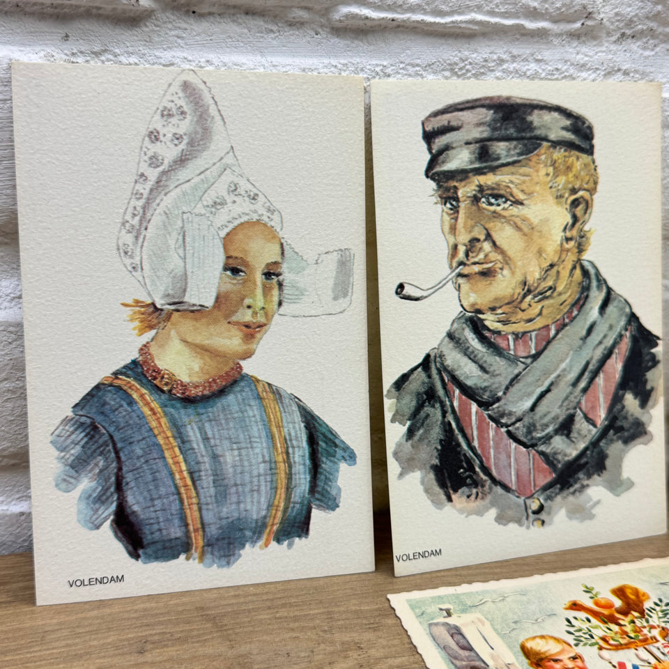 Set of Antique Dutch Costumes - High Quality Print cards – Holland Traditional Costume Embroidery Illustrations