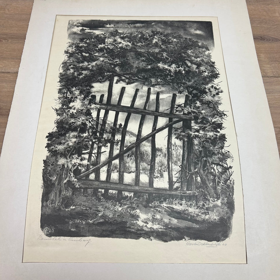Country Fence in Limburg, litho by Aart van Dobbenburgh
