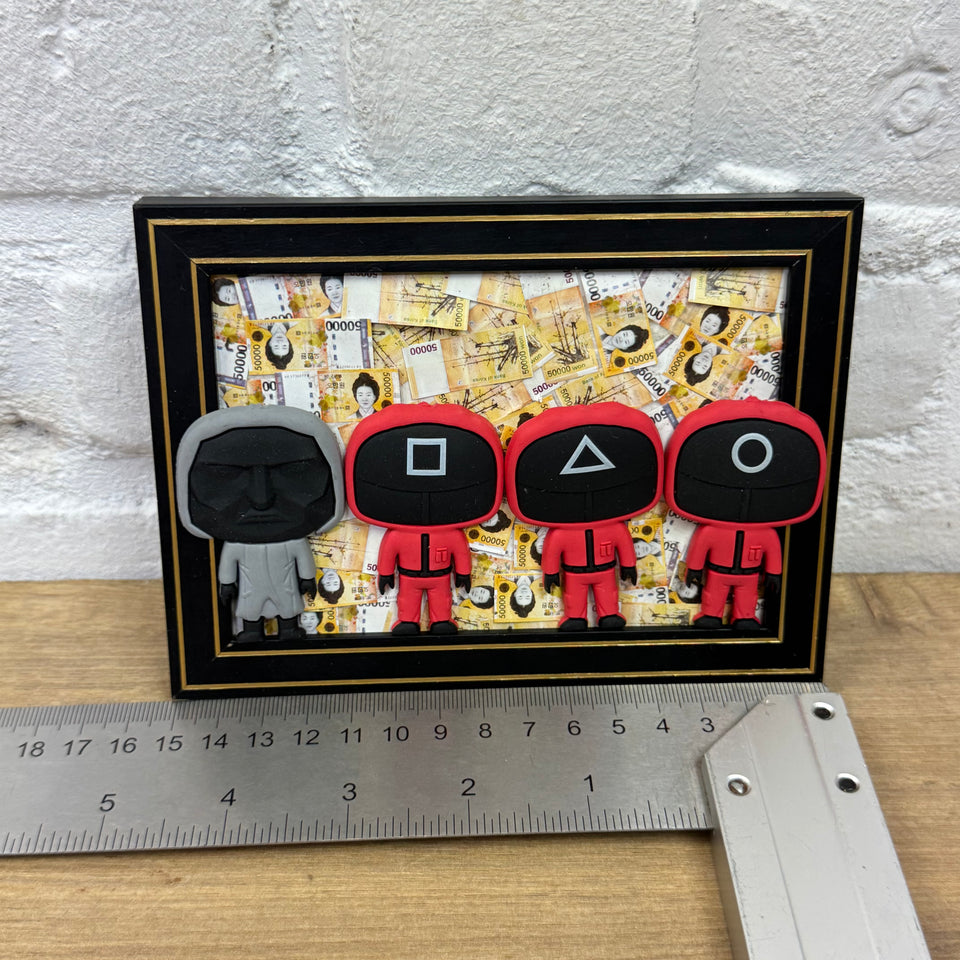Squid Art Game characters on Korean Won Money artwork