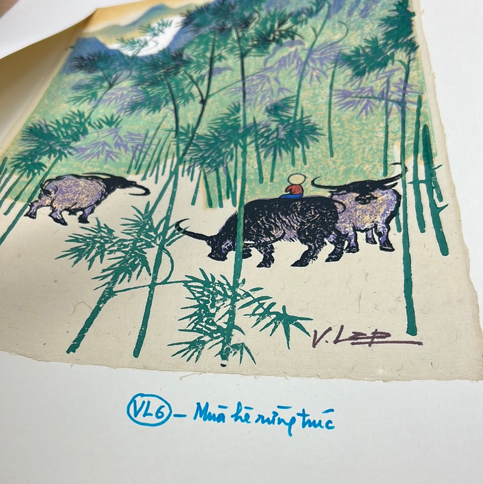Original mixed media painting Thăm rừng trúc by V. Lap