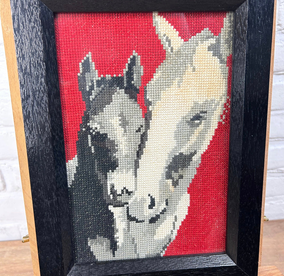 Horses Embroidery - Tapestries - Patchwork- Cottonwork - Framed