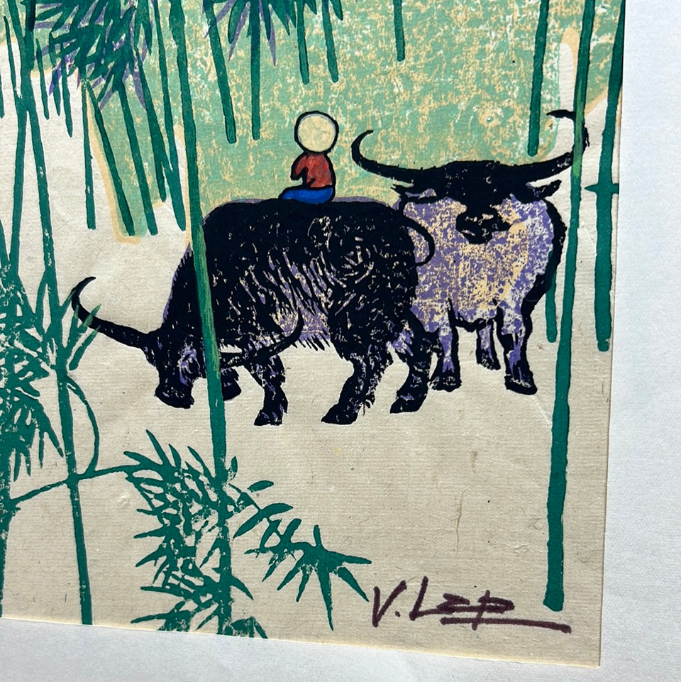 Original mixed media painting Thăm rừng trúc by V. Lap