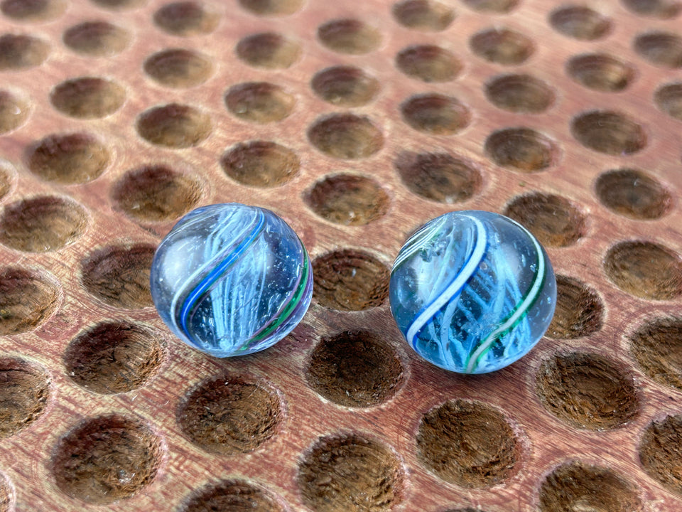 Two Antique handmade German Latino core swirl glass marbles