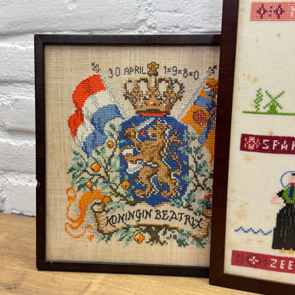 Set of 4 Holland themed Embroideries - Cottonwork from Holland - Framed