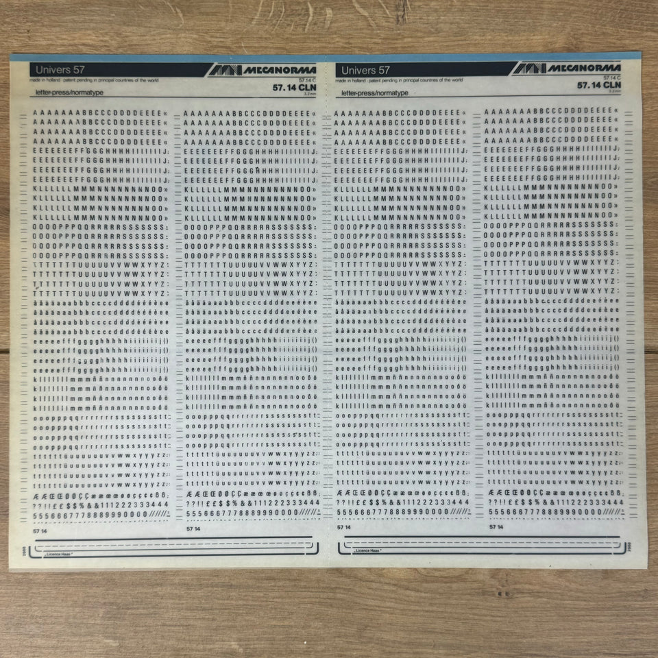 Mecanorma Univers 57 - 57.14 CLN transfer Sheet