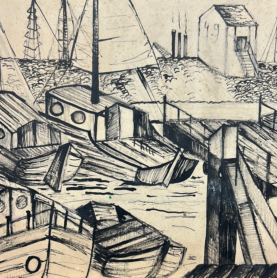 Boats at the Harbour - Artwork by Dini Henkes (1935-2022)