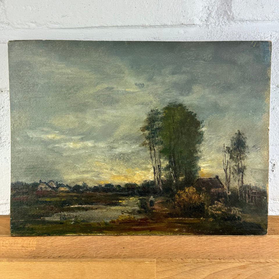 Dutch farm near river - oil painting by Jan Bakker (1879-1944)