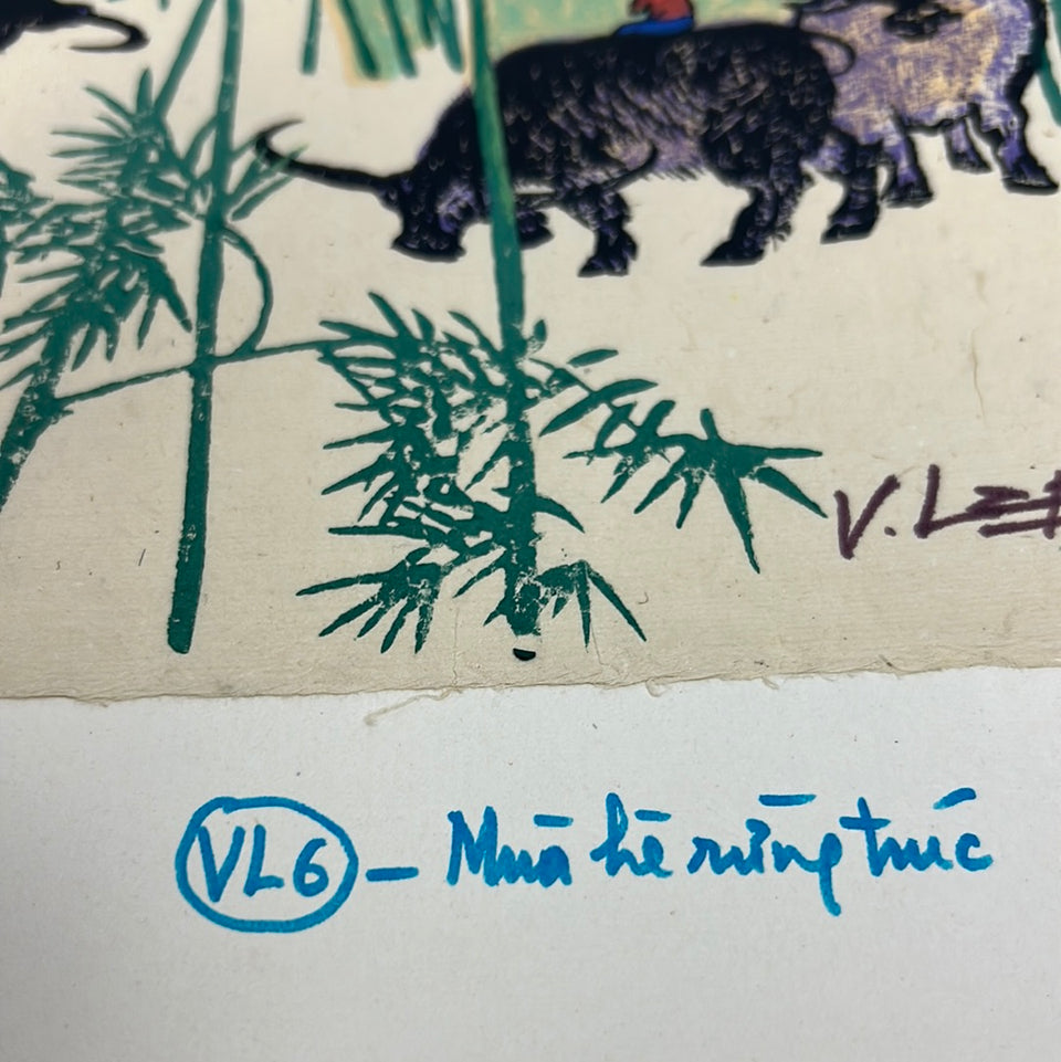 Original mixed media painting Thăm rừng trúc by V. Lap