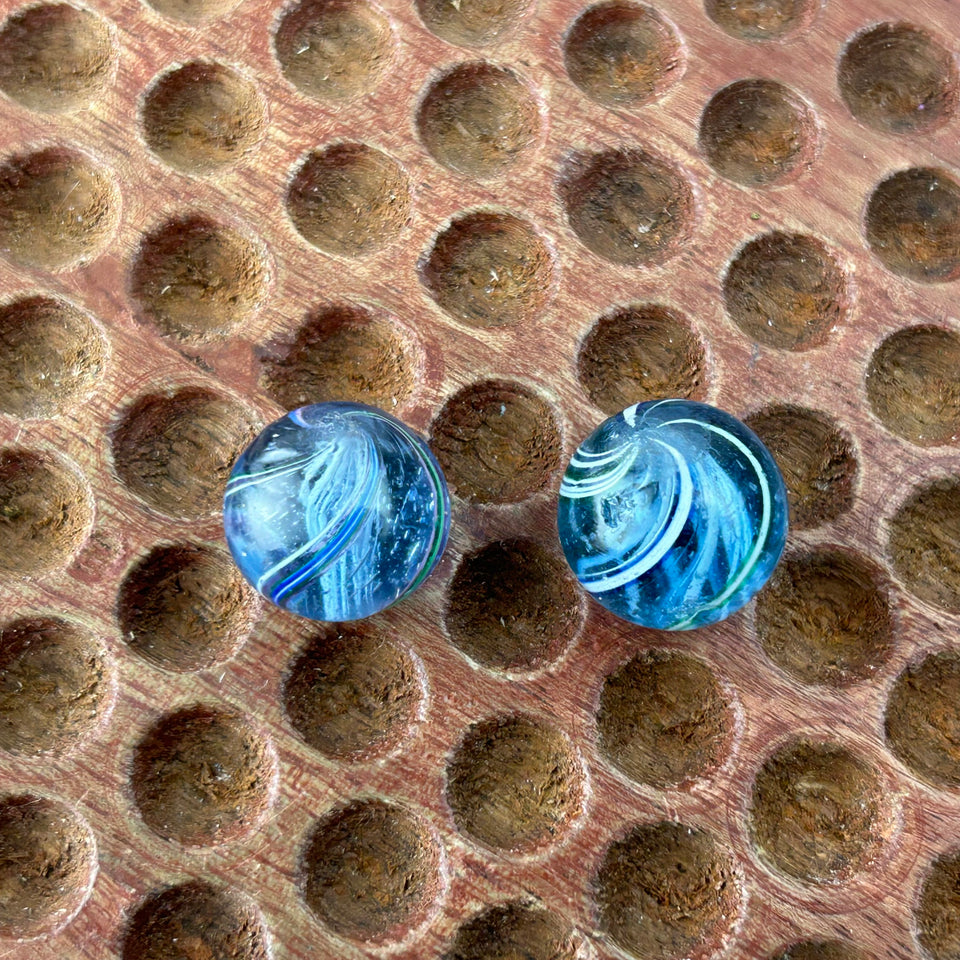 Two Antique handmade German Latino core swirl glass marbles