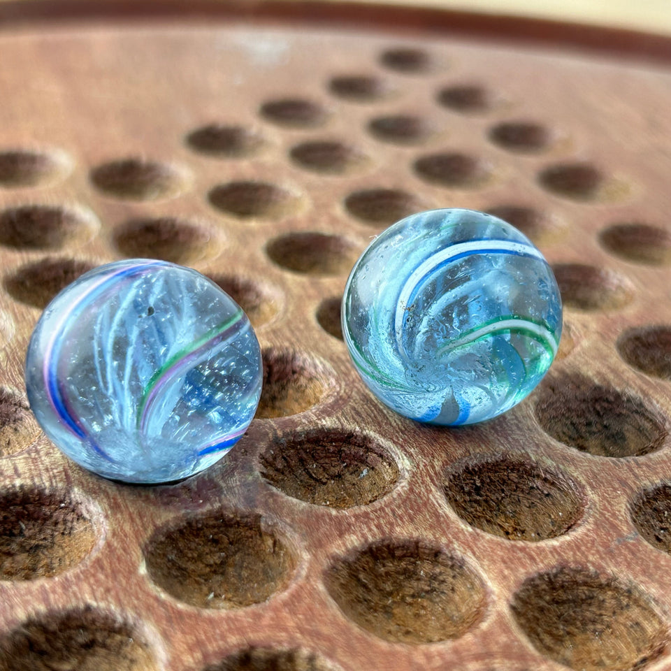 Two Antique handmade German Latino core swirl glass marbles