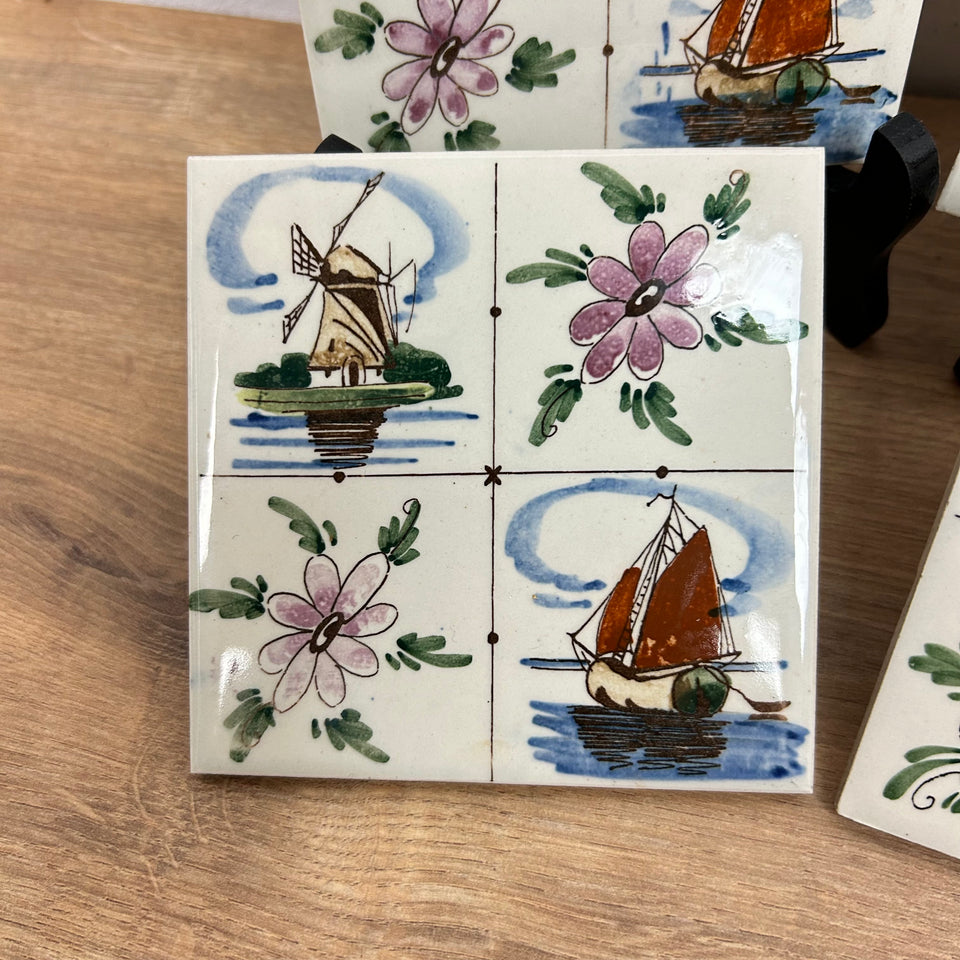 A set of 4 hand painted Colored Ceramic Tiles - Also available in larger sets