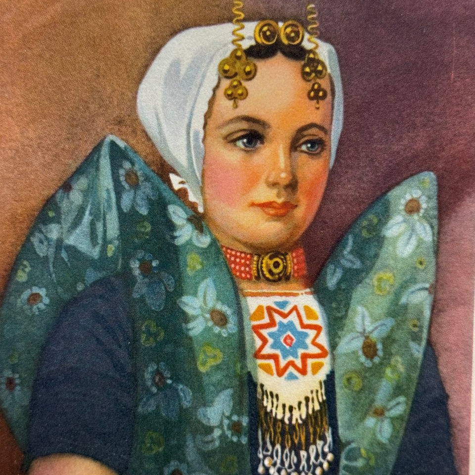 Set of 4 Antique Dutch Folk Dress Postcards – Holland Traditional Costume Embroidery Illustrations