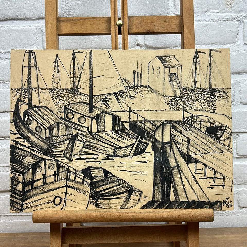 Boats at the Harbour - Artwork by Dini Henkes (1935-2022)