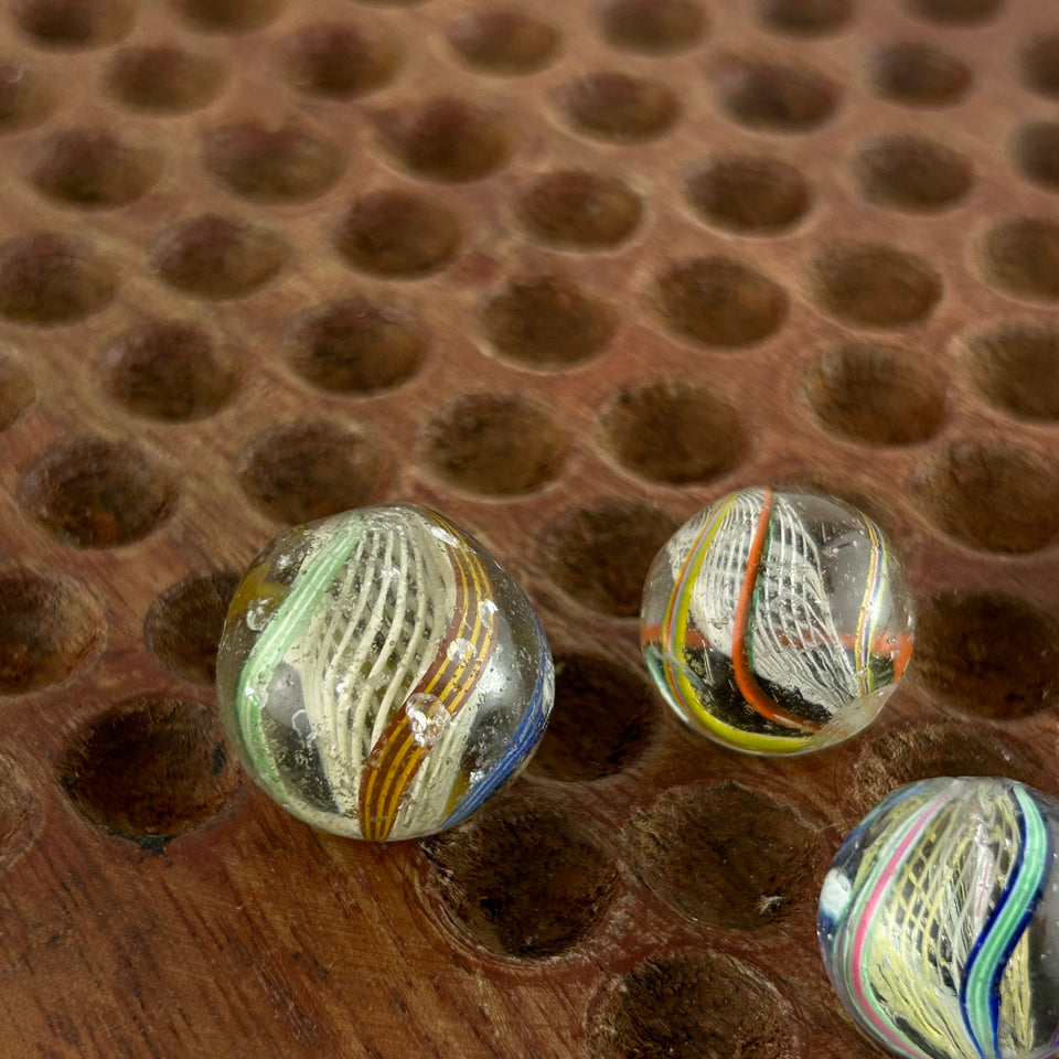 Collection of 5 Antique Latticino Core Swirls marbles - Handmade German glass marble