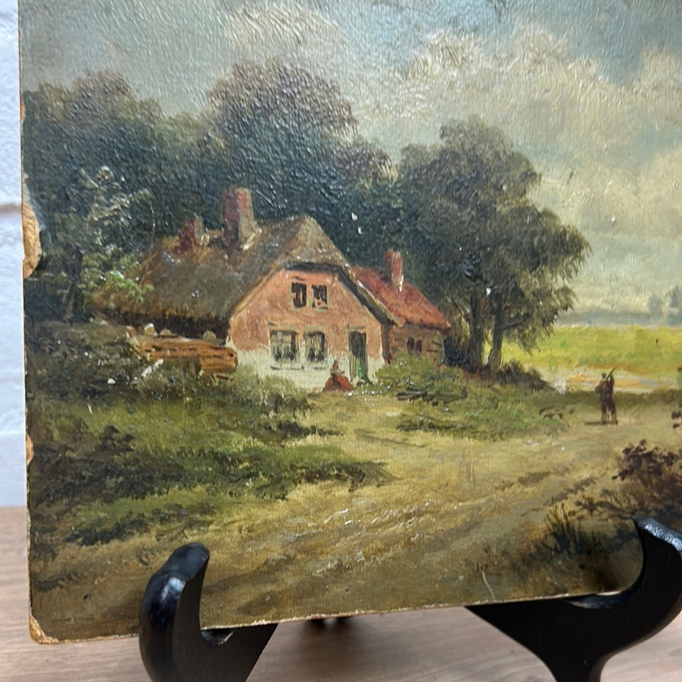 Small Dutch farmhouse oil painting