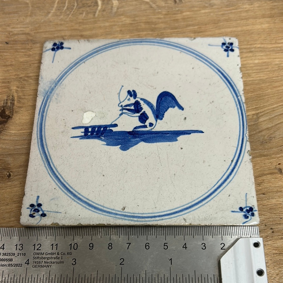 18th century Rare Mouse Delfts Blue ceramic tile