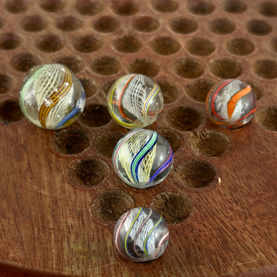 Collection of 5 Antique Latticino Core Swirls marbles  - Handmade German glass marble