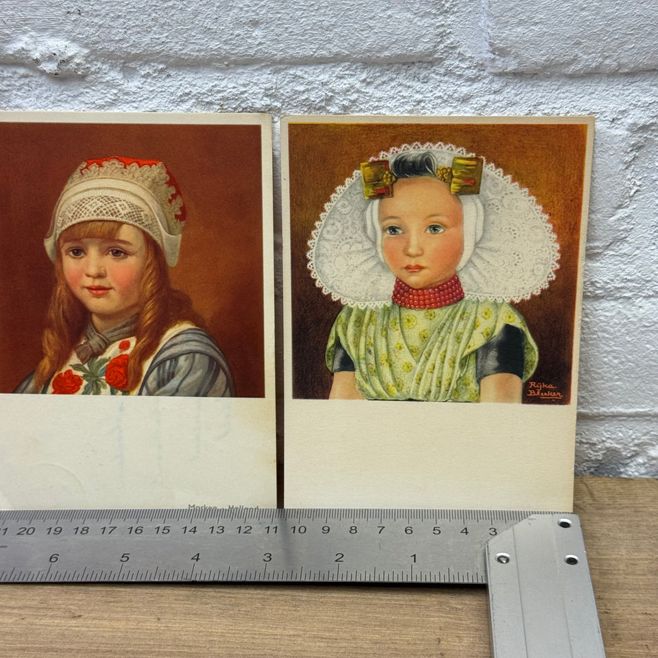 Set of 4 Antique Dutch Folk Dress Postcards – Holland Traditional Costume Embroidery Illustrations