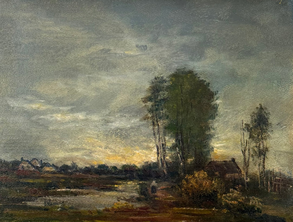 Dutch farm near river - oil painting by Jan Bakker (1879-1944)
