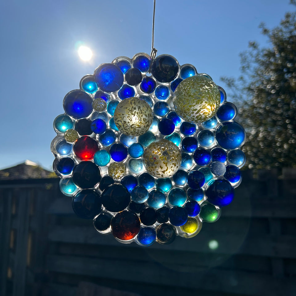 Colored glass marbles - Window Hanging - Starry Night of Marbles by Van Gogh